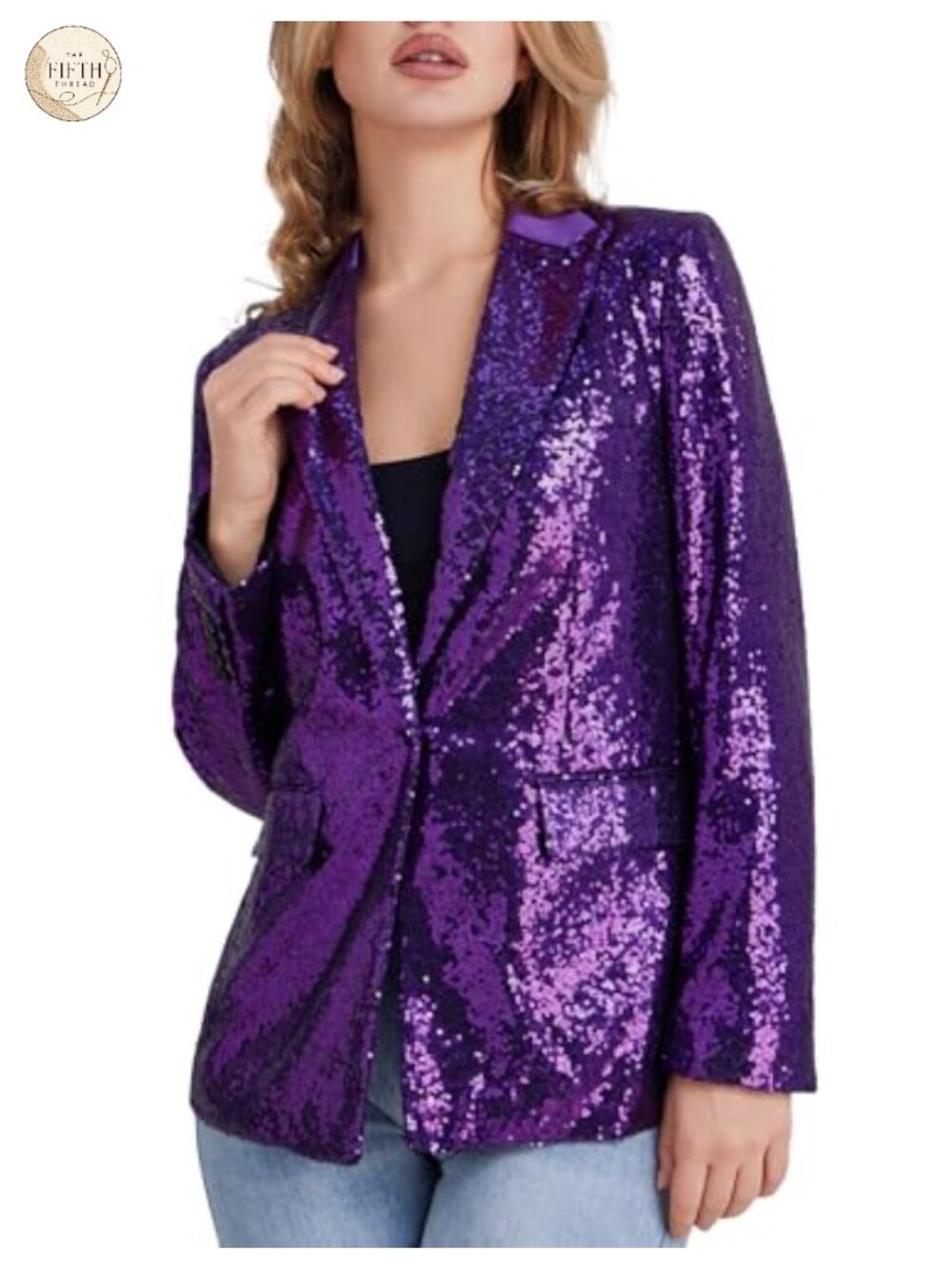 Sequin Blazer Open Front Long Sleeve Peak Lapel Dressy Party Jacket